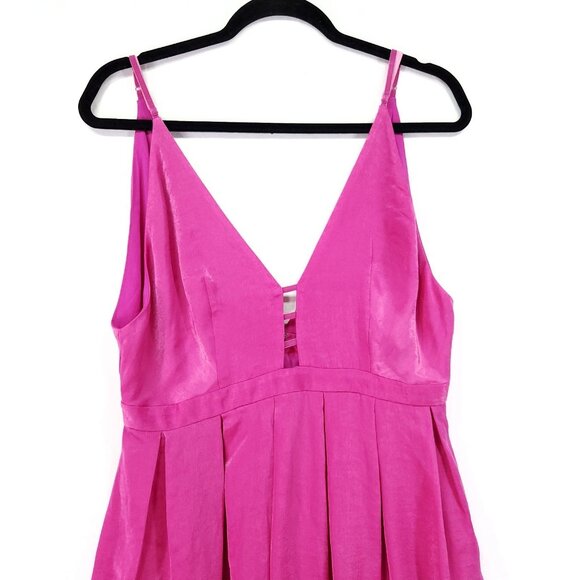 Free People Satin Mini Dress Size 10 Gabbys Party All Night Low V-Neck Pockets - Picture 10 of 15